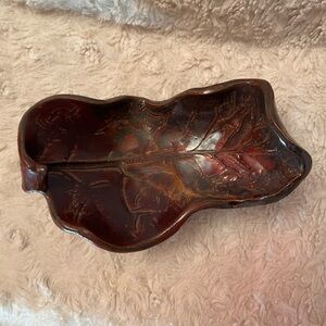 Vintage 1985 Handmade Pottery Leaf Trinket dish